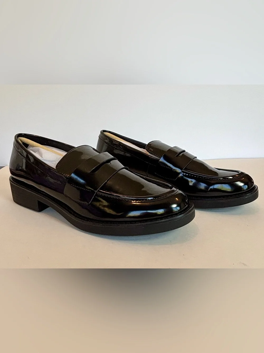 Madden Girl Cecilly Black Patent Penny Loafers Shoes Women’s Size 8.5 NIB